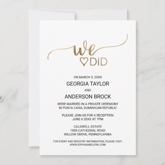 Einfache Goldkalligraphie, die wir gemacht haben Einladung (Vorderseite)