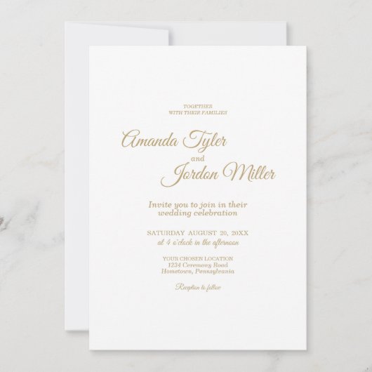 Einfache Goldkalligraphie in einer Hochzeit Einladung (Vorderseite)