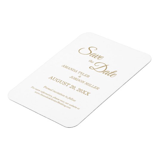 Einfache Goldkalligraphie Save the Date Magnet (Linke Seite)