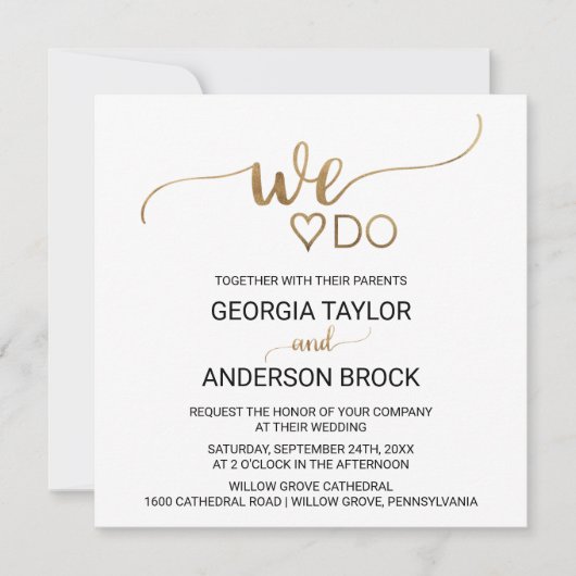 Einfache Goldkalligraphie "We Do" Square Wedding Einladung (Vorderseite)