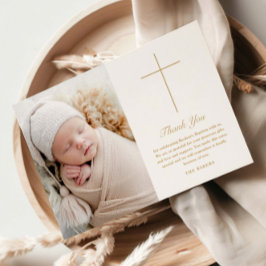 Einfache Goldkreuz-Schrift-Taufe Foto Dankeskarte