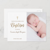 Einfache Goldkreuz Weißes Foto Kindertaufe Postkarte (Vorne/Hinten)