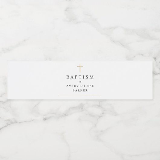 Einfache Goldkreuztaufe für das Foto Wasserflaschenetikett (Einzelnes Label)