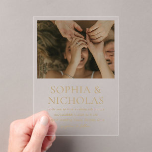 Einfache Goldmedaille Moderne Foto Hochzeit Acryleinladungen