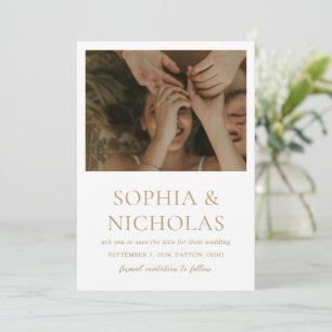 Einfache Goldmedaille Moderne Foto Hochzeit Save The Date