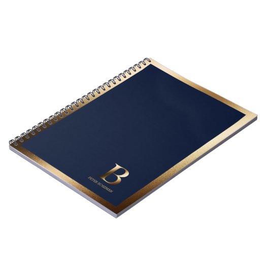 Einfache Goldmonogramm | Navy Blue Notebook Notizblock (Linke Seite)