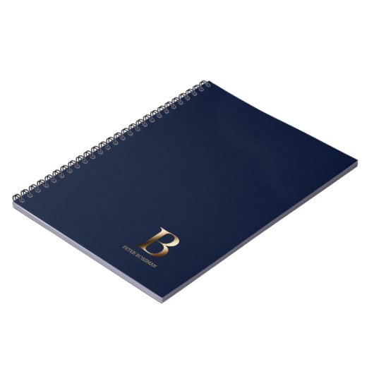 Einfache Goldmonogramm | Navy Blue Notebook Notizblock (Linke Seite)