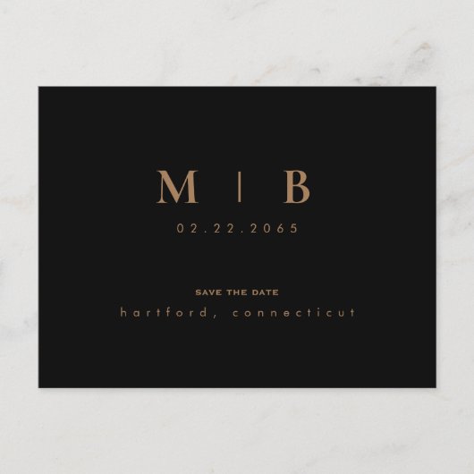 Einfache Goldmonogramm Save the Date Postkarte (Vorderseite)