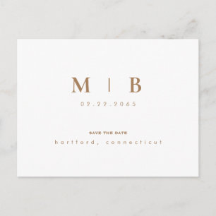Einfache Goldmonogramm Save the Date weiß Ankündigungspostkarte