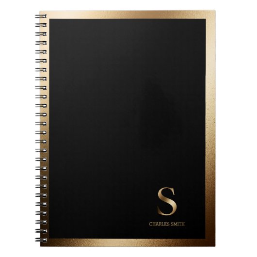 Einfache Goldmonogramm | Schwarz Notizblock (Vorderseite)