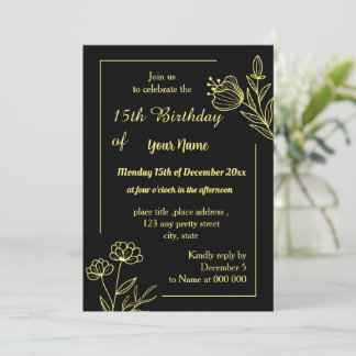 Einfache Goldschmetterlinge, schwarzer Geburtstag Einladung