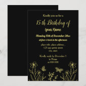 Einfache Goldschmetterlinge, schwarzer Geburtstag Einladung (Vorne/Hinten)