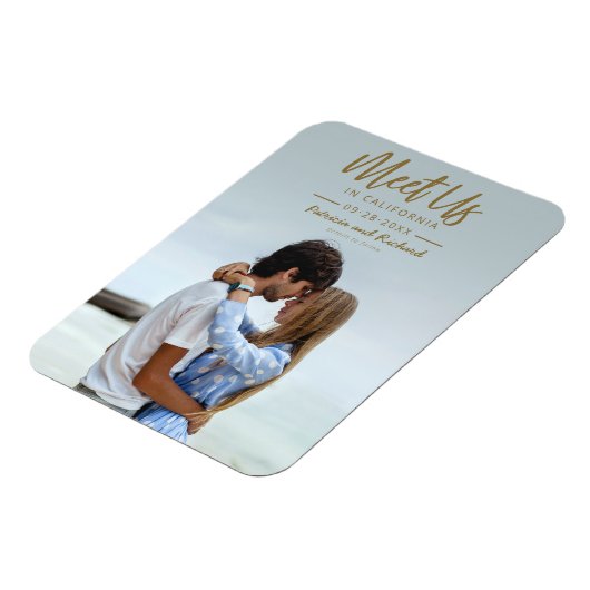 Einfache Goldschrift trifft uns in Save the Date F Magnet (Linke Seite)