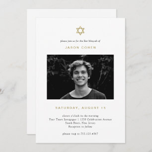 Einfache Goldstar von David Foto Bar Mitzvah Einladung
