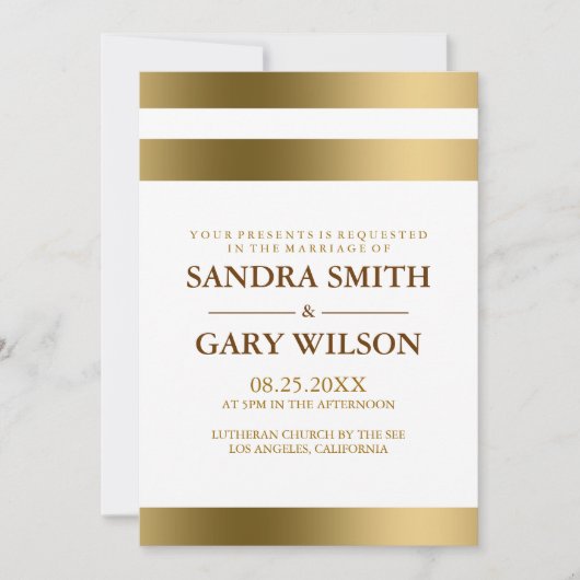Einfache Goldstreifen über weißem Hintergrund Einladung (Vorderseite)