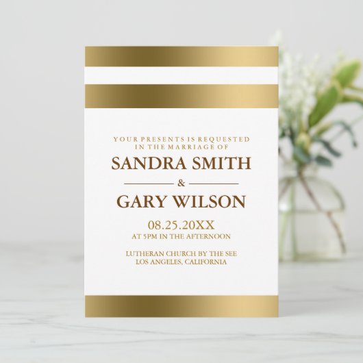 Einfache Goldstreifen über weißem Hintergrund Einladung (Stehend Vorderseite)