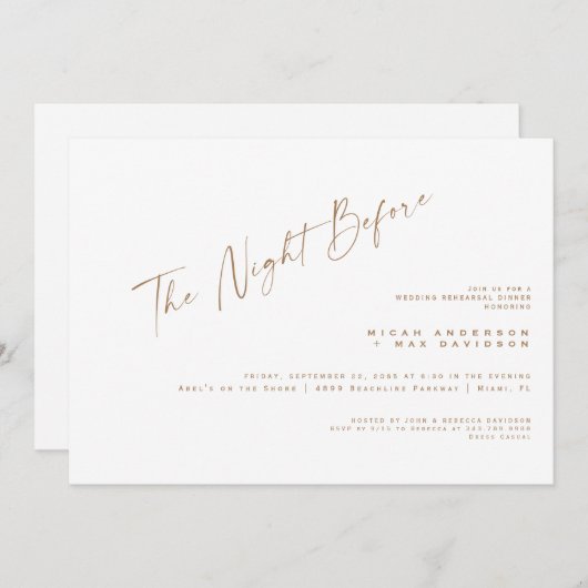 Einfache Goldtexte Die Nacht vor dem Probe Einladung (Vorne/Hinten)