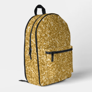 Einfache Goldtöne Glitzer Textur   Monogramm Bedruckter Rucksack