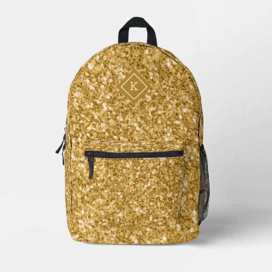 Einfache Goldtöne Glitzer Textur | Monogramm Bedruckter Rucksack (Vorderseite)