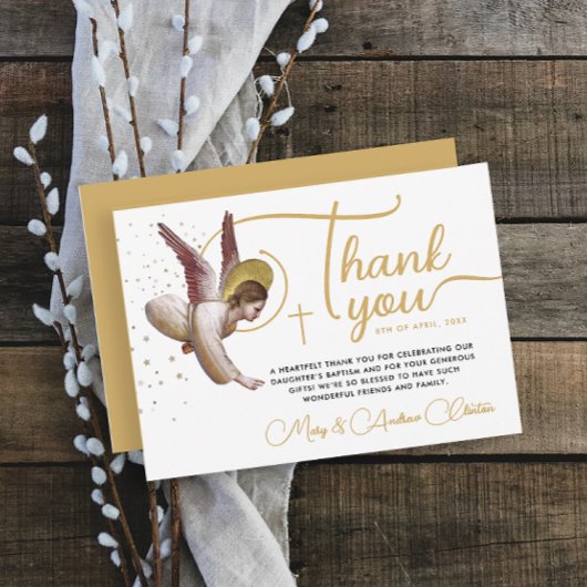 Einfache Goldweiße Segen Christlicher Engel Typo Dankeskarte