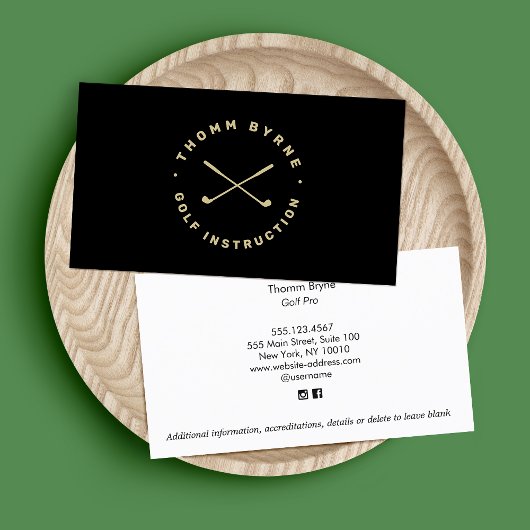 Einfache Golf Instructor Pro Crossed Golf Clubs Visitenkarte