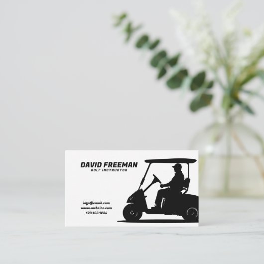 Einfache Golf-Trainerin für Weiß und Schwarz Cart Visitenkarte (Stehend Vorderseite)