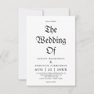 Einfache gotische Script-Kalligrafie-Hochzeit Einladung