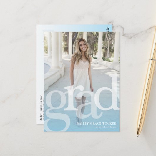 Einfache GRAD Light Blue Overlay JEDES JAHRES Absc Postkarte (Vorderseite/Rückseite Beispiel)