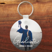 Einfache Graduate Modern Script Custom Foto Messag Schlüsselanhänger (Vorderseite)