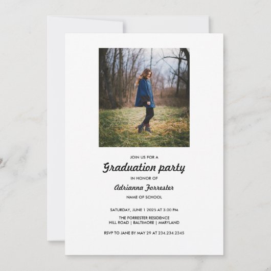 Einfache Graduate Script Modernes Foto Einladung (Rückseite)