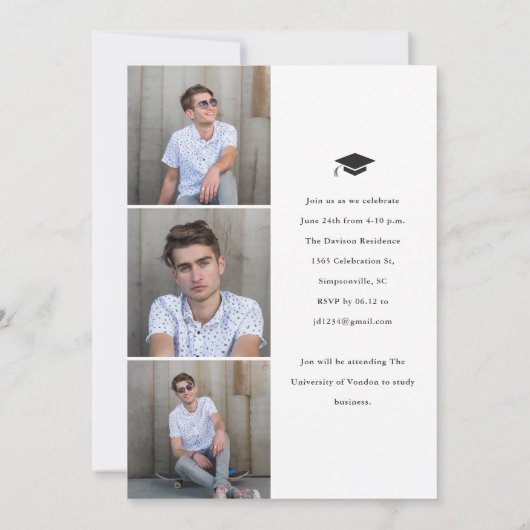 Einfache Graduiertenart mit Cap-Foto-Abschluss Einladung (Rückseite)