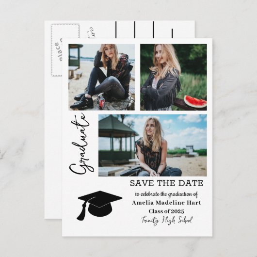 Einfache Graduiertenschrift | Save the Date Foto Ankündigungspostkarte (Vorne/Hinten)