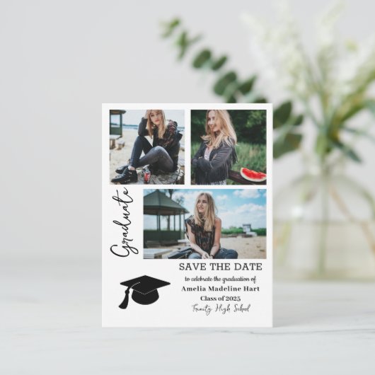 Einfache Graduiertenschrift | Save the Date Foto Ankündigungspostkarte (Stehend Vorderseite)