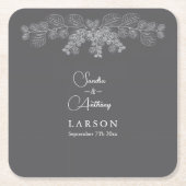 Einfache Grau-Line Art Eukalyptus Wedding Rechteckiger Pappuntersetzer (Vorderseite)