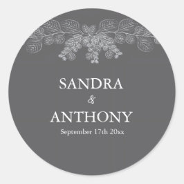 Einfache Grau-Line Art Eukalyptus Wedding Runder Aufkleber