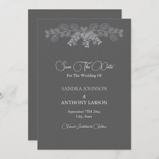 Einfache Grau Linie Art Eukalyptus Save The Date (Vorne/Hinten)