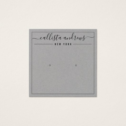Einfache Grau-Papier-Cursive Ohrring-Display-Karte (Vorderseite)