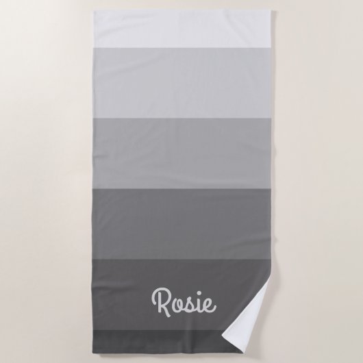 Einfache grau Streifen mit Individuelle Name Strandtuch (Vorderseite)