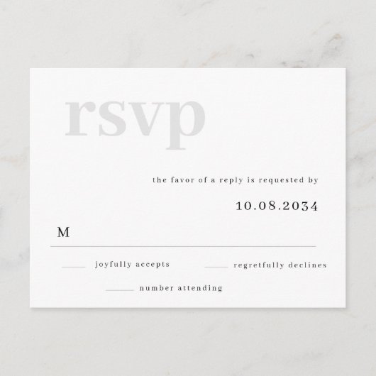 Einfache graue Antwort Hochzeit RSVP Postkarte (Vorderseite)