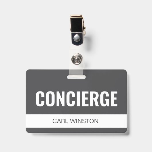 Einfache graue benutzerdefinierte Hotel-Concierge- Ausweis (Vorderseite mit Clip)