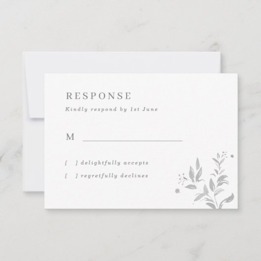 Einfache graue Blätter mit RSVP-Karte RSVP Karte (Vorderseite)