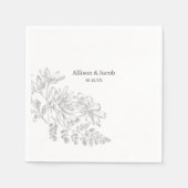 Einfache graue Blumenlinie Zeichnend Serviette (Vorderseite)