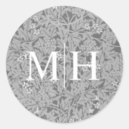 Einfache graue Floral Monogram Wedding Umschlag Au Runder Aufkleber