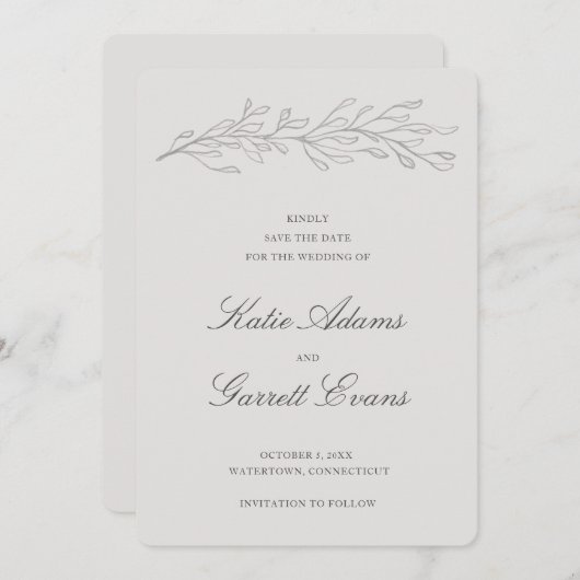 Einfache graue Hochzeit ohne Foto Save The Date (Vorne/Hinten)