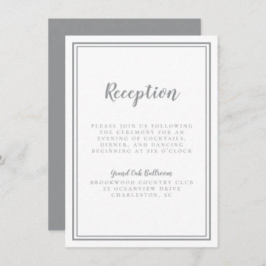 Einfache graue Hochzeitsempfehlung Begleitkarte (Vorne/Hinten)