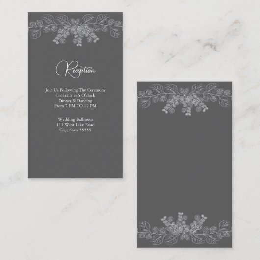 Einfache graue Linie Art Eukalyptus Hochzeit Empfa Begleitkarte (Vorne/Hinten)