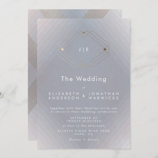 Einfache graue moderne geometrische Hochzeit Einladung (Vorne/Hinten)