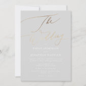 Einfache graue moderne Goldkalligrafie-Hochzeit Einladung (Vorderseite)