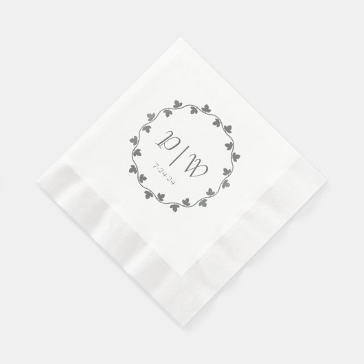 Einfache graue Monogram Ivy Wreath Wedding Serviette (Ecke)