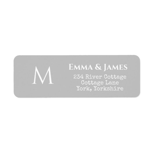 Einfache graue Monogram-Rücksendeadresse (Vorne)